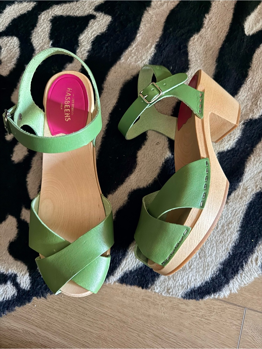 Swedish Hasbeens Lime Green Leather Platform Sandals